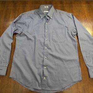 Peter Millar Shirt Men's Large Purple & Blue Button Up Golf Performance Checked